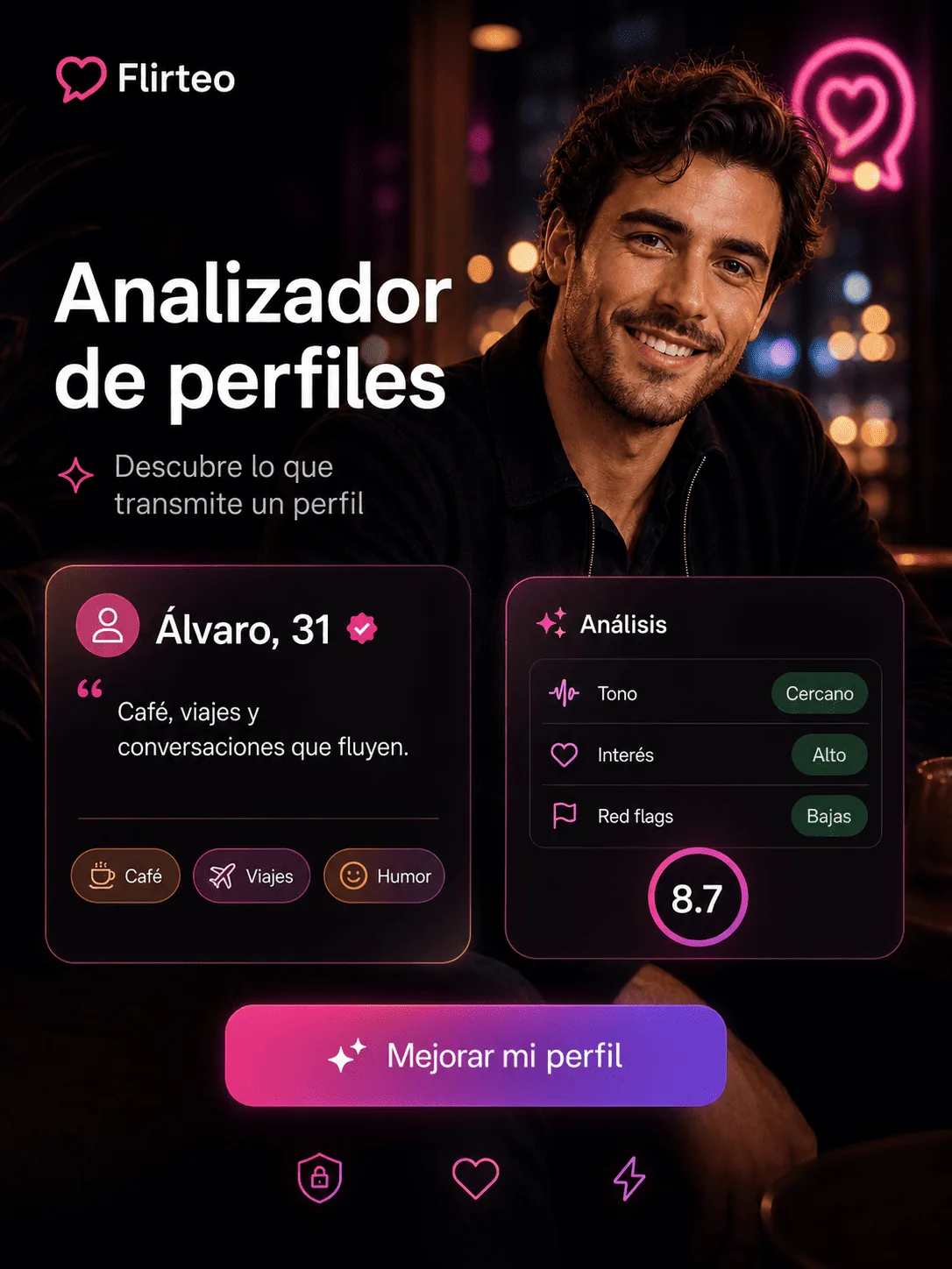 Comparación entre una bio básica y una bio atractiva con Flirteo